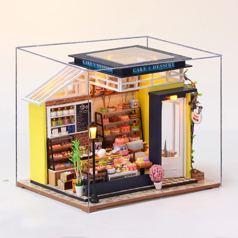 DIY בית מיניאטורי עם ריהוט LED דגם אבני הבניין צעצועי עץ לילדים קאסה דה Boneca עשה זאת בעצמך עוגת חנות אותם. - 2