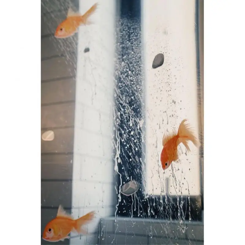 1Pc 2023 יצירתיים חדשים דג זהב דפוס אמבטיה עמיד למים וילון מקלחת שירותים יבש רטוב הפרדה נייד וילון מקלחת - 2