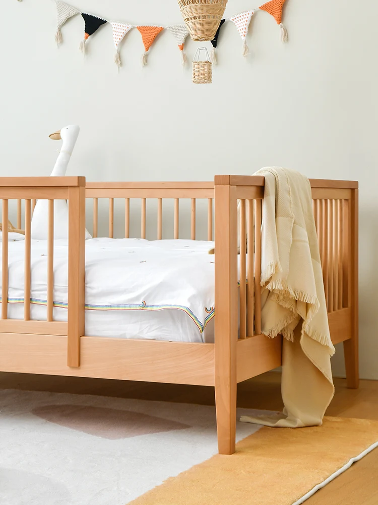 אישית קטנה בעריסה תפרים מיטת ילדים, מיטה עם גדר עץ מלא תינוק מיטת יחיד - 2