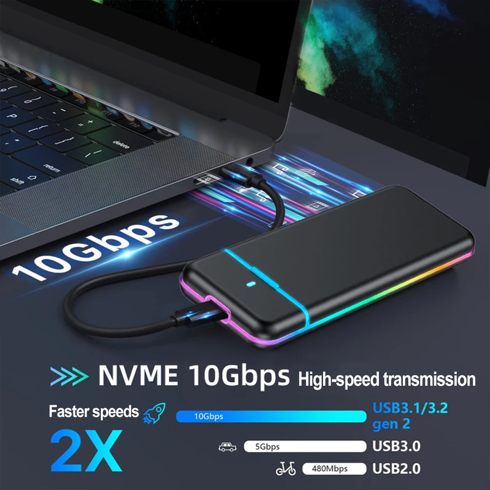 M. 2 NVMe/NGFF כונן קשיח חיצוני USB3.1 10Gbps נייד חיצוני SSD מקרה ב ' -מפתח מ-המפתח אור LED עבור M. 2 SSD 2230 2242 2260 2280 - 2