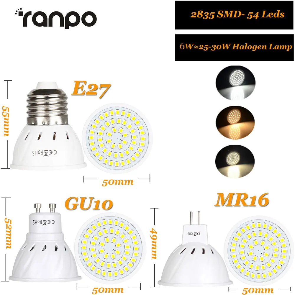 סופר מבריק GU10 MR16 LED הנורה E27 מנורת Led אור הזרקורים 4W 6W 8W AC 110V 2835 SMD Lampada נר Led לוז - 2