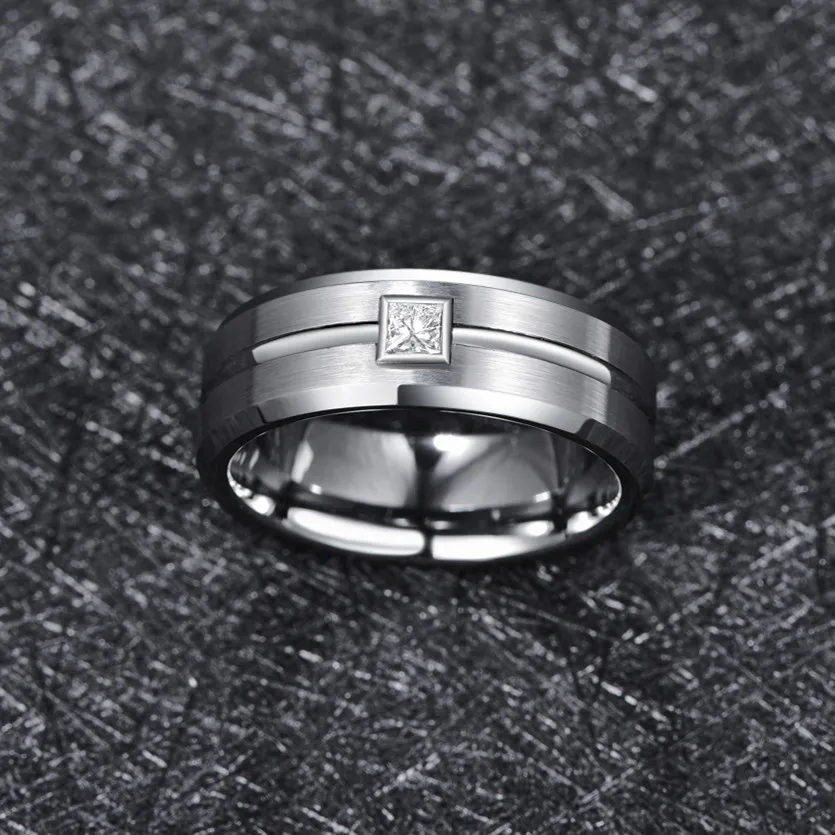 BONLAVIE טבעת נישואין יפיפייה העיקרי צבע יהלום אמיתי 0.3 ct גברים טבעות אמיתי טונגסטן קרביד להקות חתונה זכר הטבעת - 2