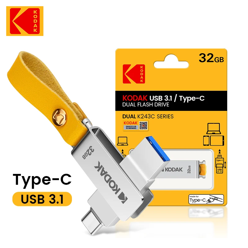 קודאק OTG USB פלאש כונן 128GB סוג C Pendrive K243C מתכת USB3.1 64GB 132GB 2 ב-1 U-דיסק Landyard על מקשי הטלפון החכם הנייד - 2