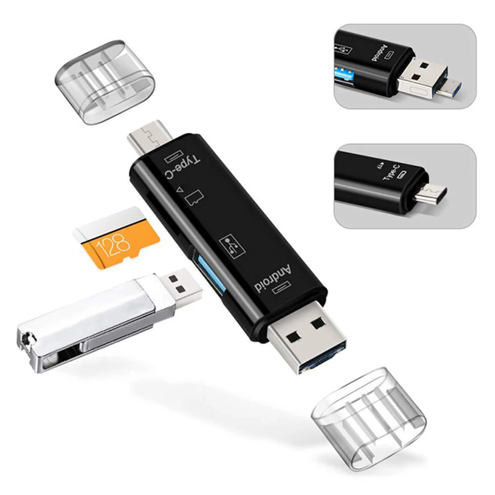 5 ב 1 USB3.1 קורא כרטיסים נייד USB Type-C 3.1 מיקרו USB חיצוני מיקרו כרטיס זיכרון SD קורא כרטיסי TF מיקרו SD מתאם OTG - 2