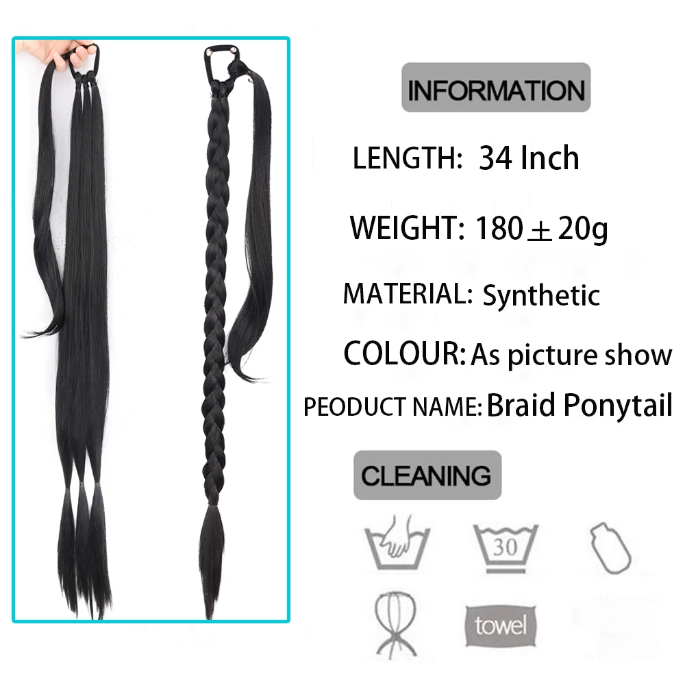 קוקו הרחבות ארוך עם גומי שערות זנב סוס לנשים 34 אינץ סינטטי טבעי בלונד מזוייף שיער זנב סוס - 2