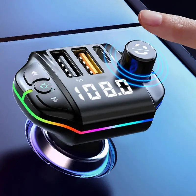 תצוגה בצבע השן הכחולה משדר FM אלחוטי לרכב אפנן FM נגן MP3 המכונית ערכת דיבורית Dual USB מטען מתאם מתח - 2