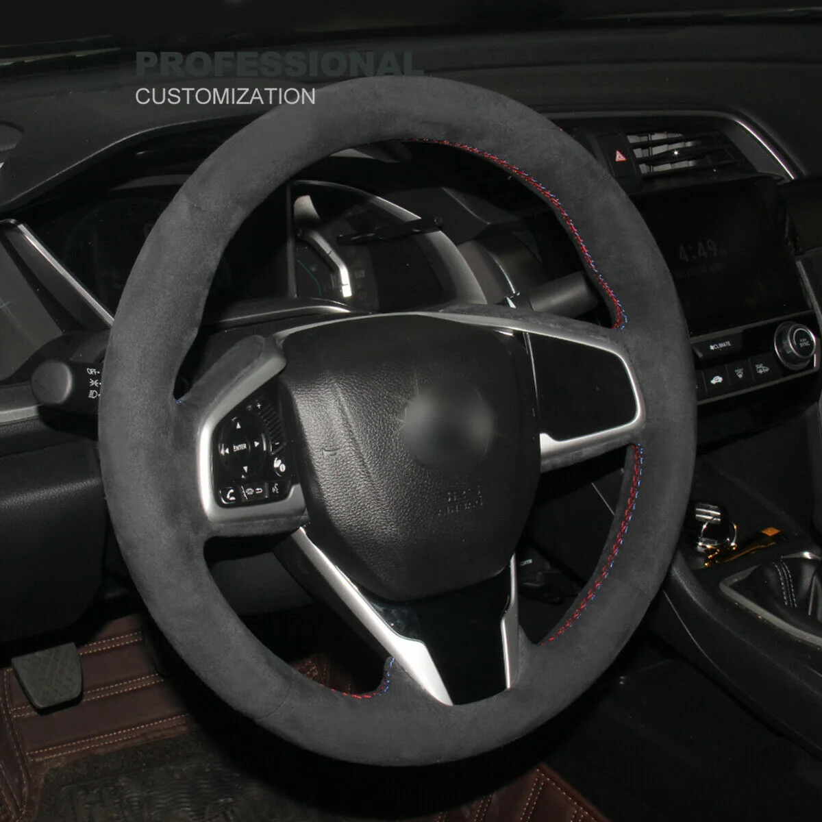 DIY תפר יד שחור זמש המכונית כיסוי גלגל הגה עבור הונדה סיוויק 10 CRV-CR-V בהירות אביזרי רכב - 2