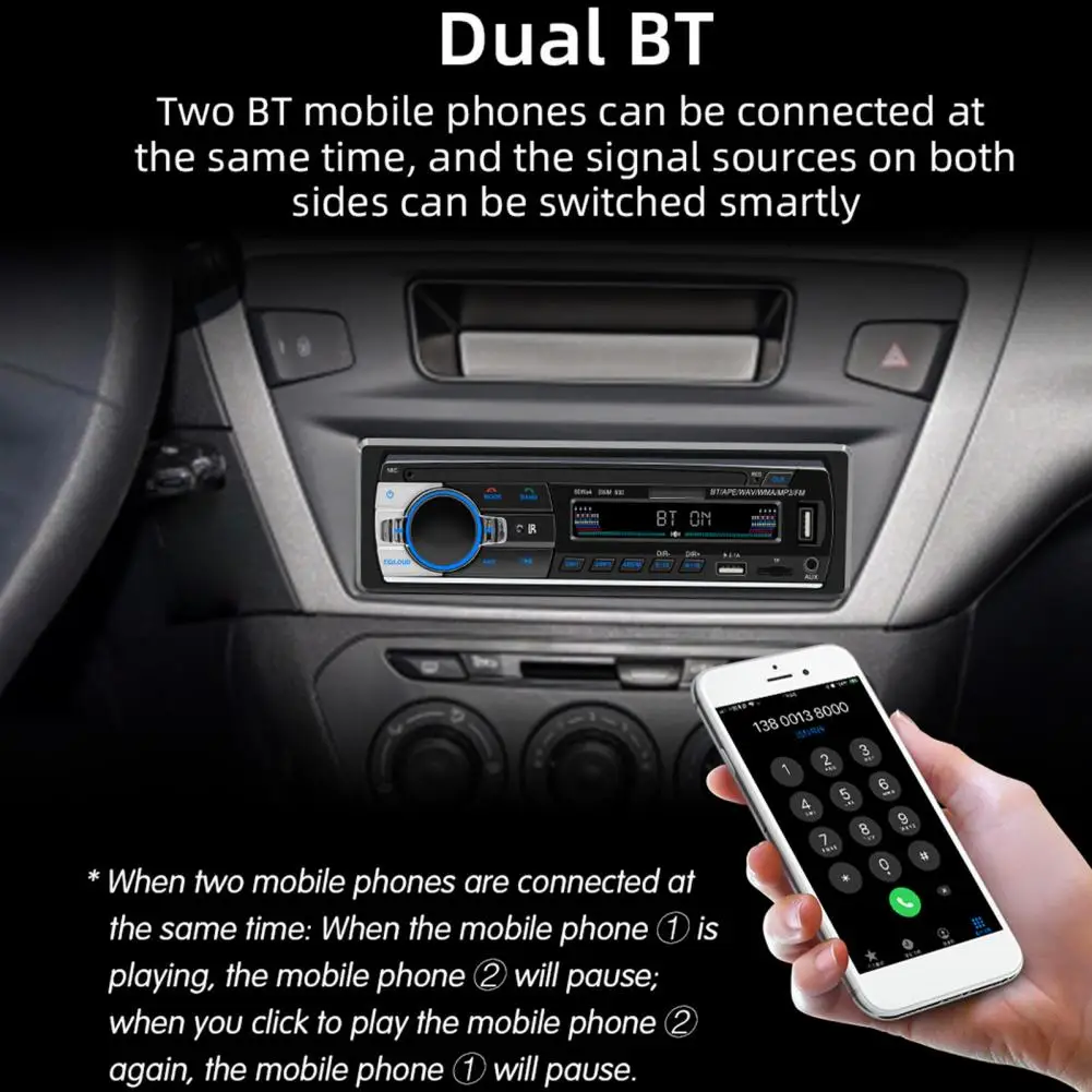 המכונית SD נגן נוח HiFi נשמע 7 צבע אורות-Bluetooth תואם MP3 סטריאו לרכב מקלט עבור המכונית. - 2