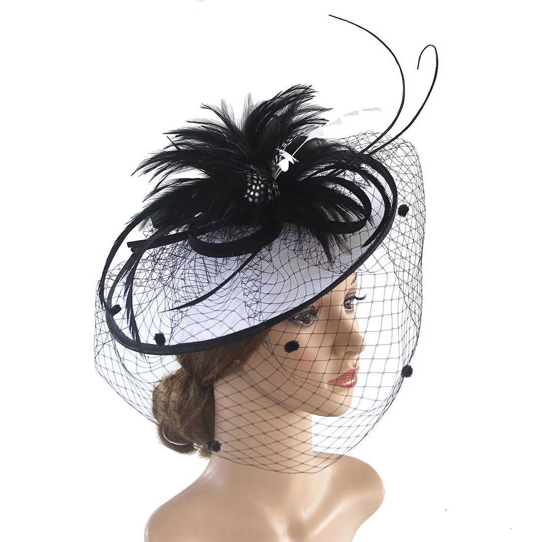 ליידי פרח Fascinator כובע, נשים נוצות רשת לשיער עם קליפ, כלה, חתונה, קוקטייל מסיבת התה הכובעים - 2