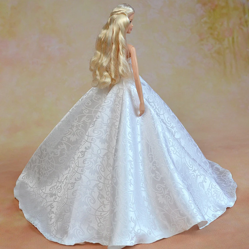 לבן מחוץ כתף שמלת החתונה בובת בגדים עבור ברבי הבובה חליפות ערב, שמלות צד על 1/6 BJD בובות צעצועים לילדים - 2