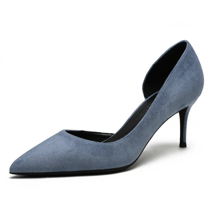 נשים זמש כחולות עור משאבות אופנה סקסית עיצוב קלאסי 6cm נעלי עקבים גבוהים אביב שטחי משרדים נעלי עבודה נקבה E0068 - 2