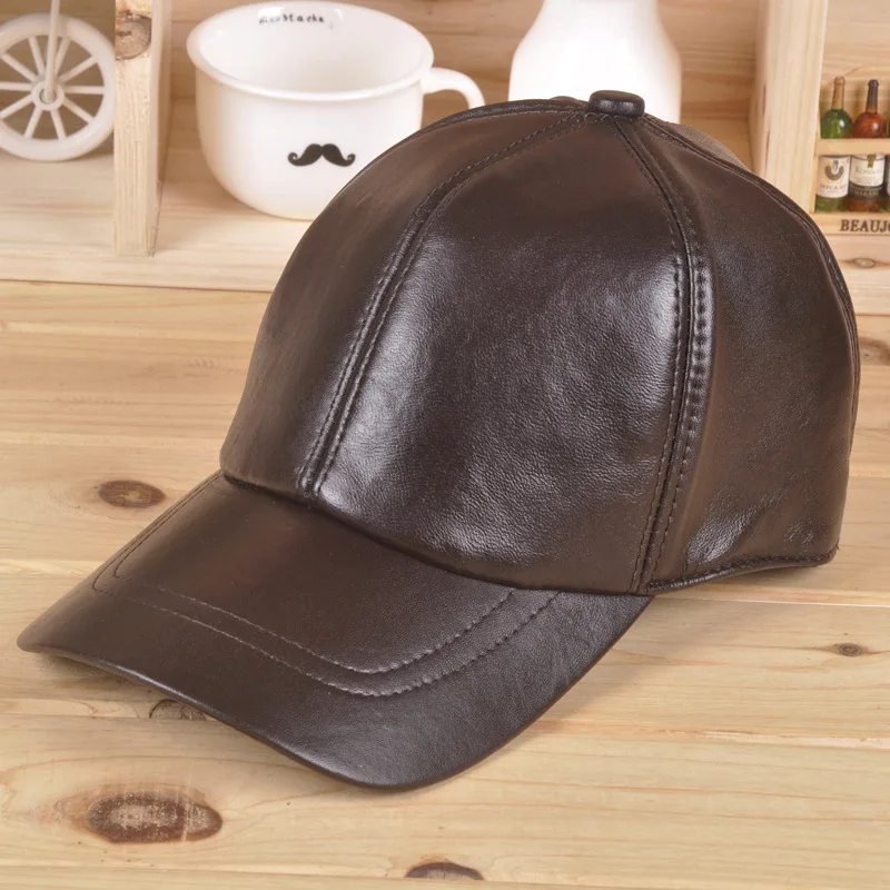 מתכוונן מגמה של גברים סתיו חורף פנאי עור כבש, כובעי בייסבול אמיתי עור הכובע פשוט צבע אחיד Snapback כובע - 2