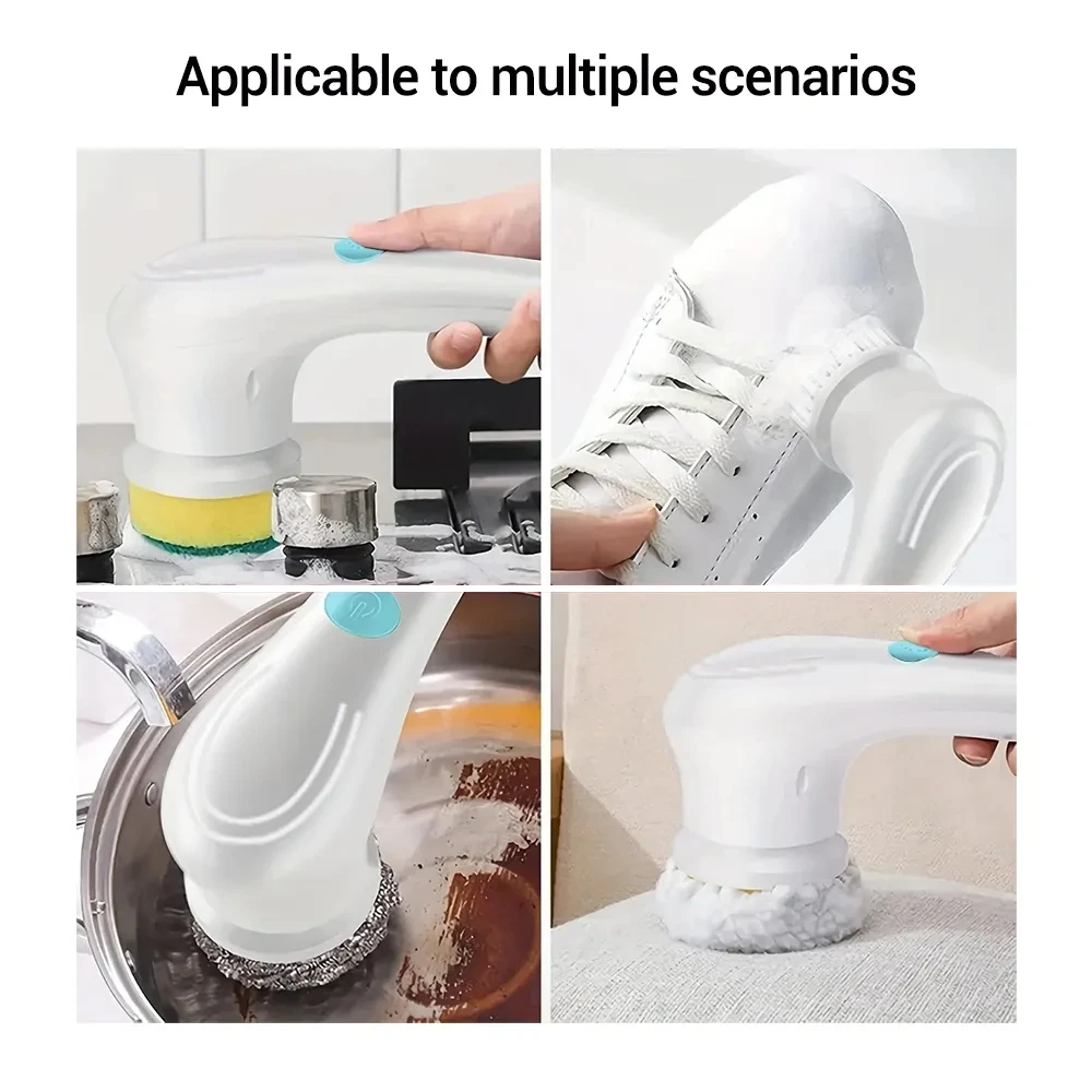 חשמלי ספין Scrubber מקלחת שירותים מטבח מברשת ניקוי עם 5 ראשי מברשת כף יד אלחוטי נייד ניקוי כלים - 2
