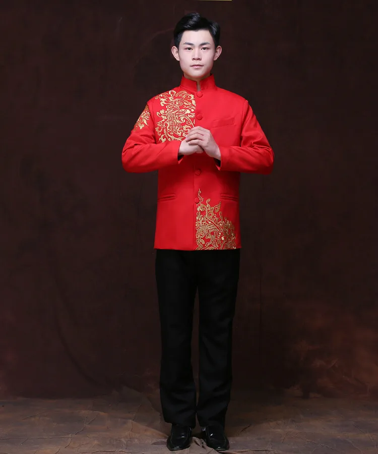 הסינית האדומה החתונה החתן ' קט גבר טוניקה טאנג תחפושת סינית מסורתית להתלבש הדרקון גברים Cheongsam העליון תחפושת 90 - 2