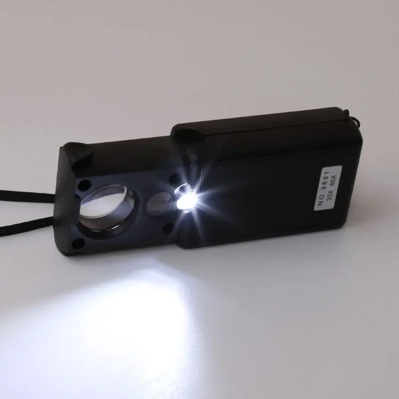30x 60x משולבת זכוכית מגדלת LED נייד מגדלת צורף מיקרוסקופ גלאי מטבע זרוק משלוח - 2
