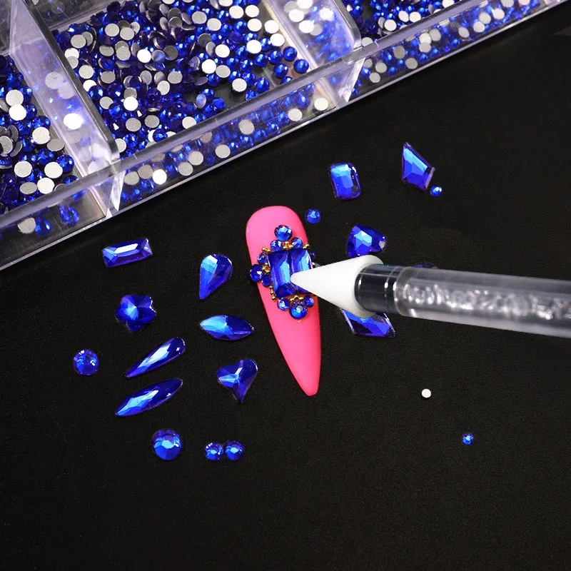 1Box מעורב מבריק כחול קריסטל 3D אמנות ציפורן ריינסטון קישוטי יהלומים תכשיטי זכוכית מניקור עיצוב אביזרים אספקת - 2