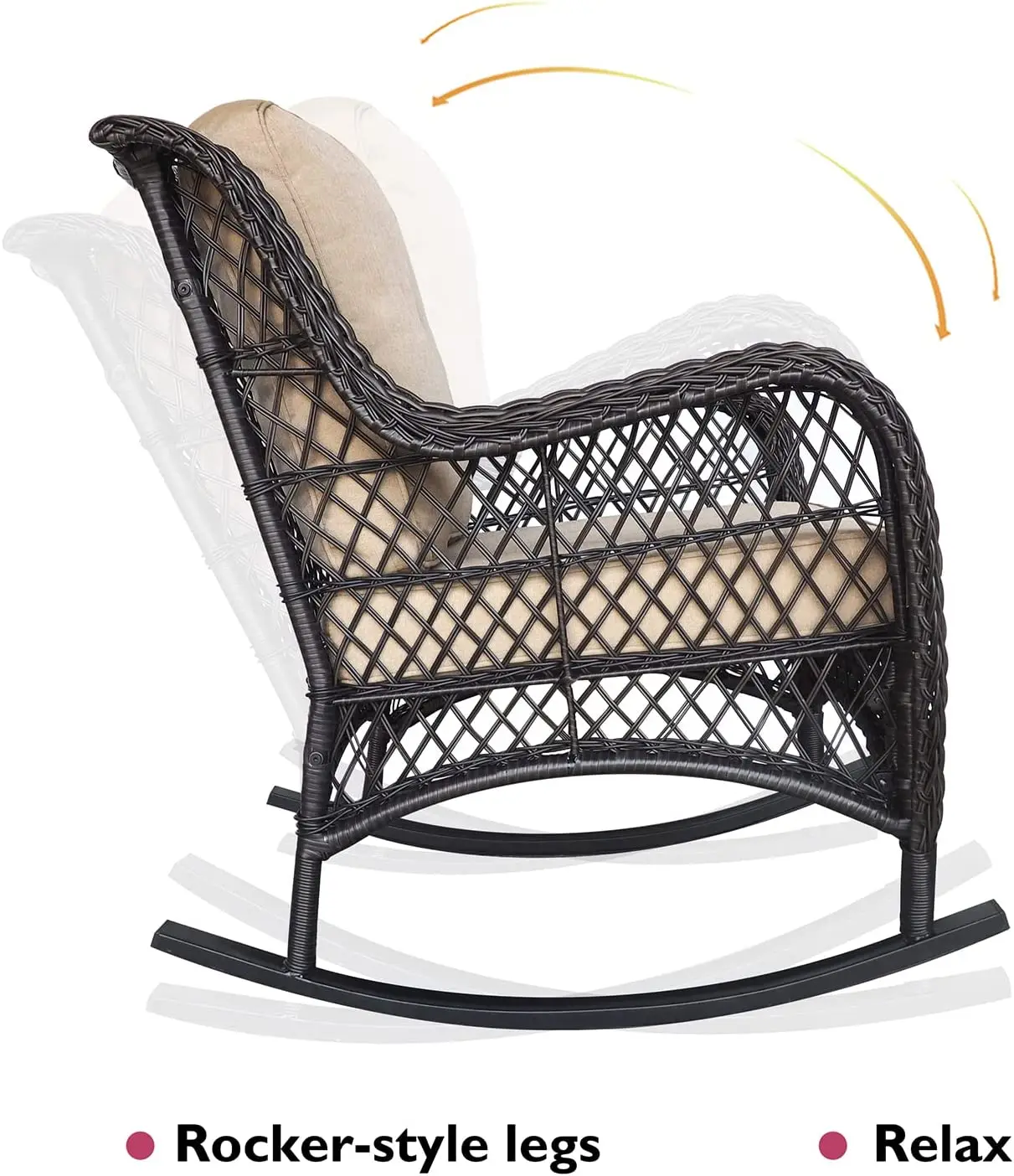 חיצונית שרף נצרים כסא הנדנדה עם Olefin כריות, פטיו בחצר ריהוט מועדון כיסא נדנדה שחור נצרים & חאקי כריות - 2