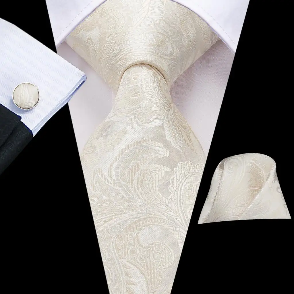 היי-תקשור שמפניה שנהב פרחוני מוצק משי עיצוב חתונה עניבה לגברים איכות הנקי חפתים אופנה Nicktie עסקים Dropshipping - 2