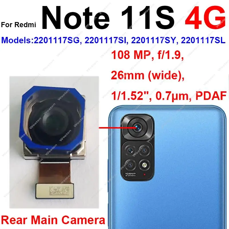 קדמי אחורי מצלמה ראשית Xiaomi Redmi הערה 11S 4G 11S 5G חזרה לפני Selfie קטן מול המצלמה גדול להגמיש כבלים חלקים - 2