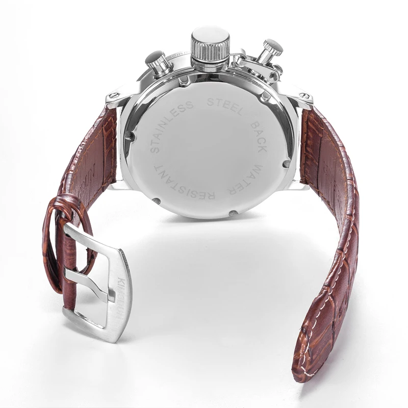 שעון חדש אוטומטי תאריך, הכרונוגרף גברים השעון עמיד למים אופנה מזדמן רצועת עור הצבאי ספורט שעונים שעון Relogio masculino - 3