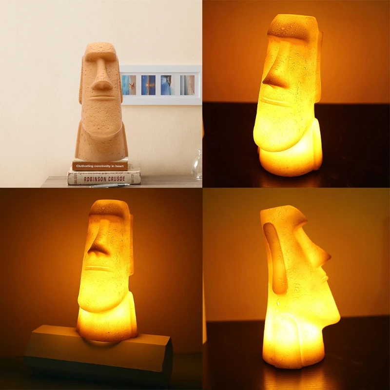 לילה אור אי הפסחא Moai סוללה המופעלת על שולחן אור LED בסלון ליד המיטה קישוט פסלים לקישוט עיצוב - 3