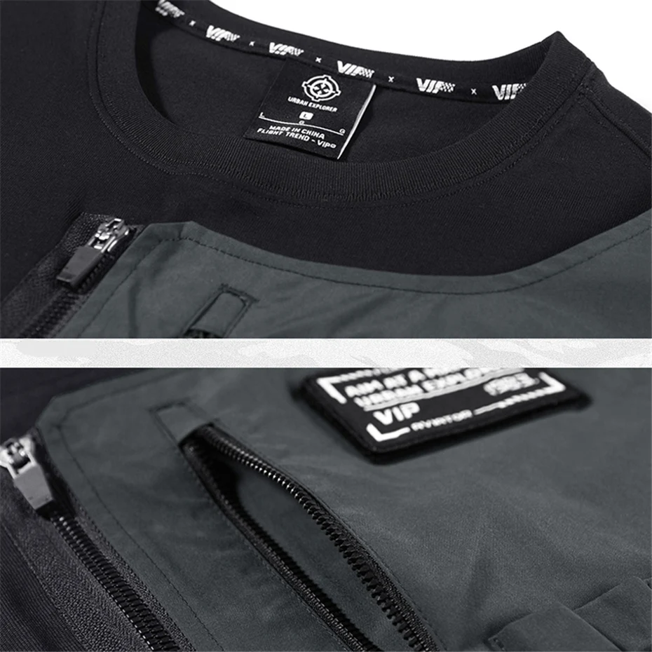 Techwear מטען טי-שירט גברים קיץ, שרוול קצר חולצת טי Harajuku שחור חולצות טקטי תפקוד חולצות Tees זכר להסרה עיצוב - 3