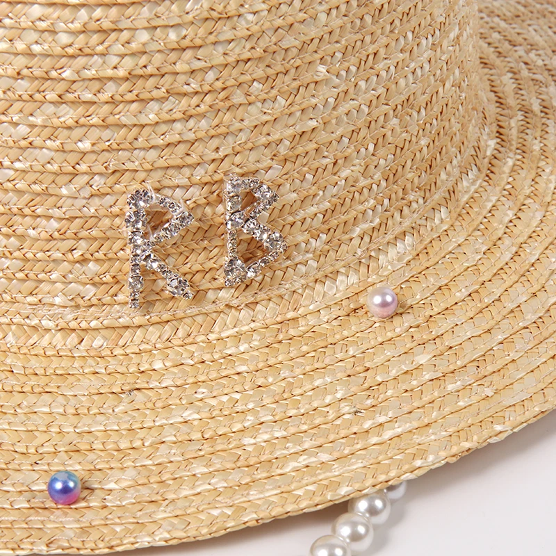 קיץ החדש בסגנון פרל שרשרת, כובע קש חיצונית מסיבת חתונה שמש כובעים אלגנטיות החוף שמשיה כובע מגבעת כובע נשי מזדמן - 3
