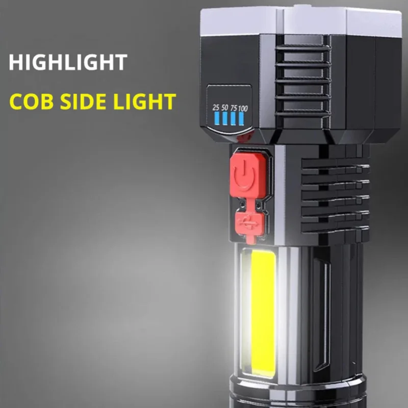 נייד 9 הליבה גבוה כוח LED פנס עם תצוגת כוח קלח צד האור נטענת USB טקטי לפיד תאורה חיצונית - 3
