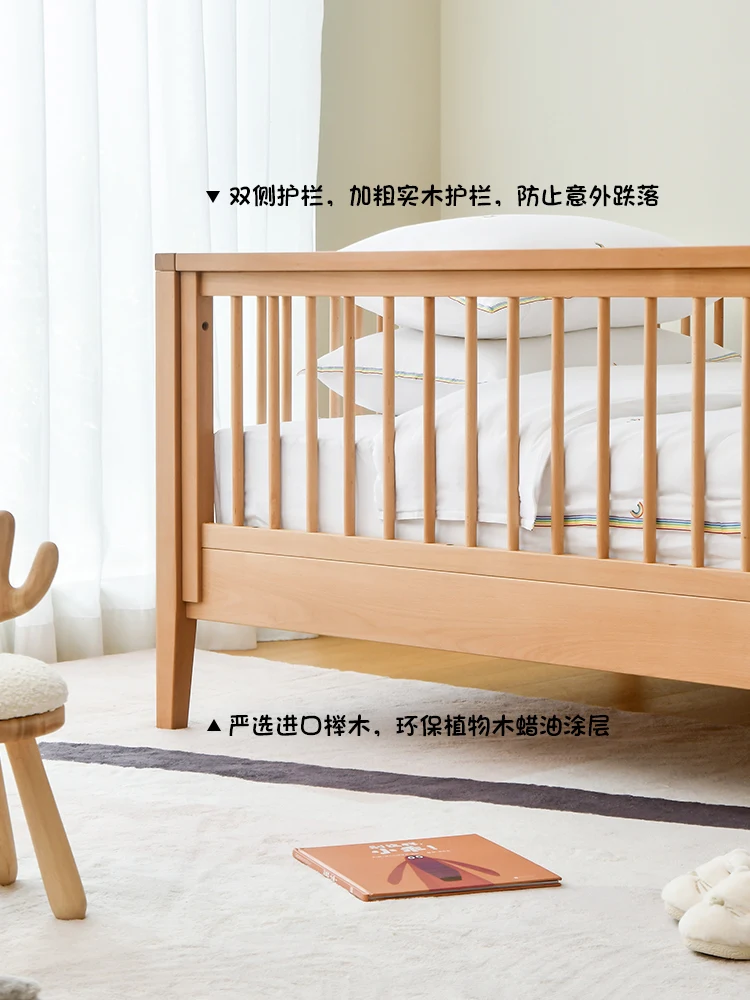 אישית קטנה בעריסה תפרים מיטת ילדים, מיטה עם גדר עץ מלא תינוק מיטת יחיד - 3