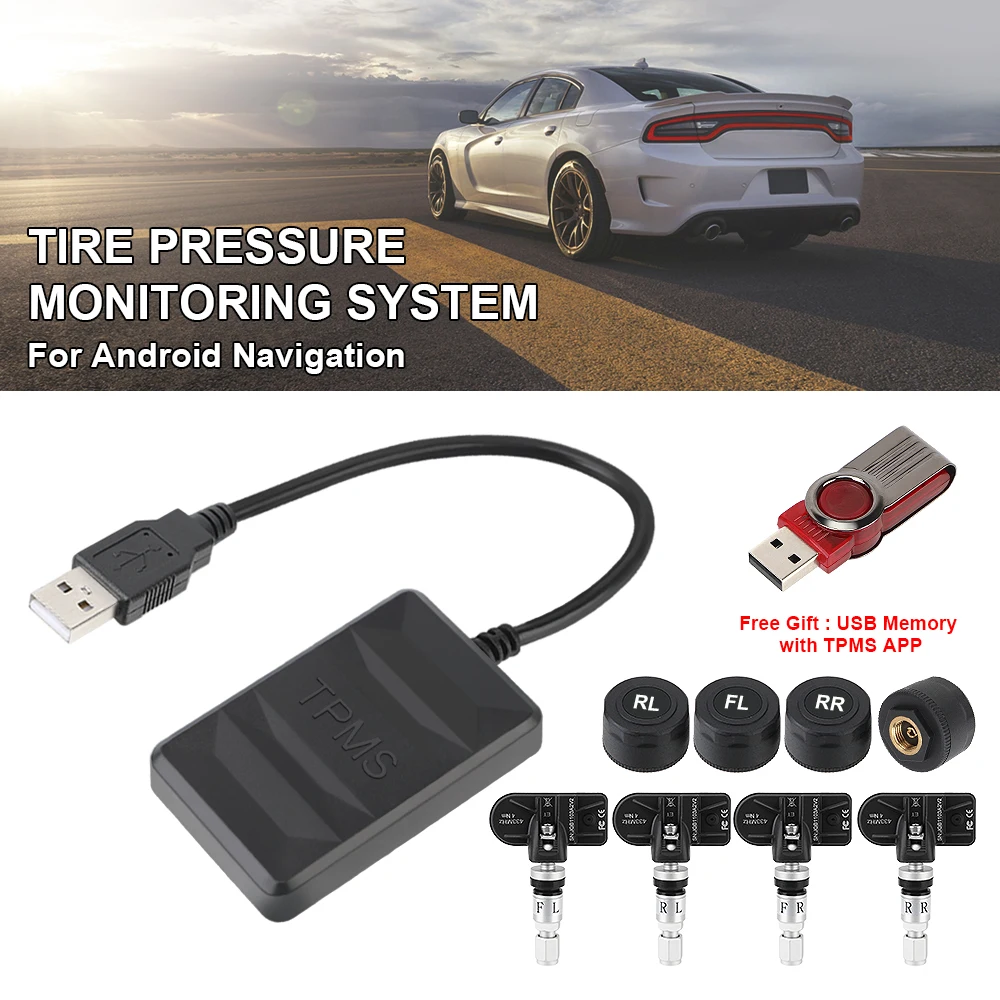 גלגל רזרבי פנימי חיצוני חיישן אנדרואיד TPM עבור הרדיו ברכב נגן DVD USB TPM מערכת ניטור לחץ צמיגים - 3