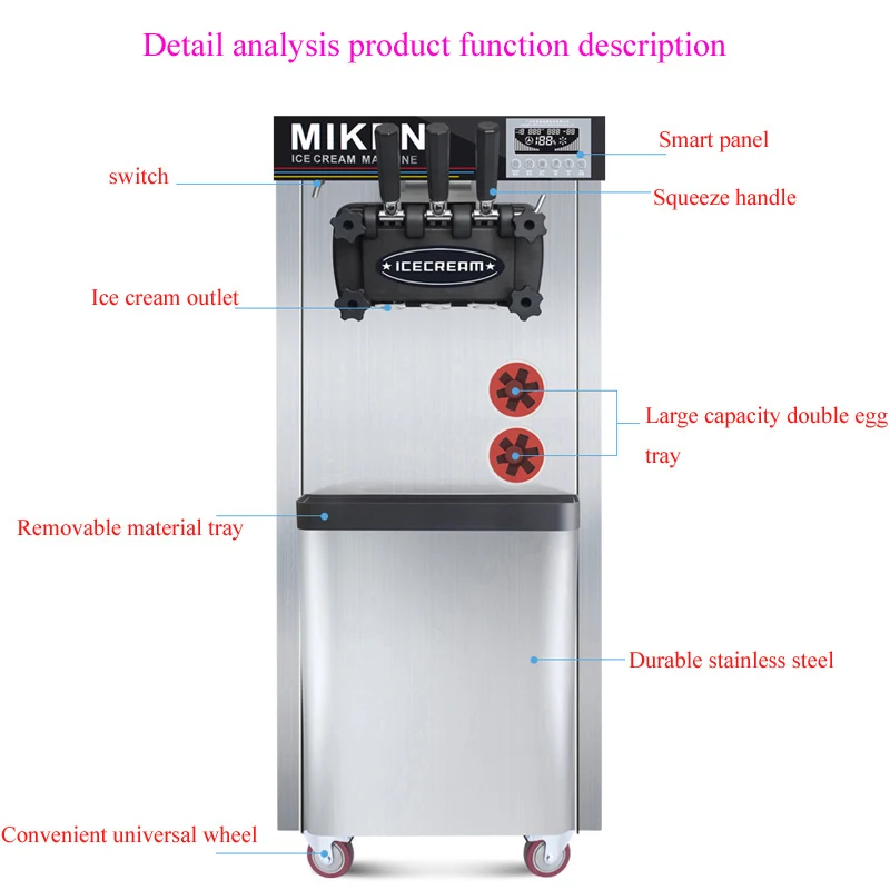 3 טעמים רכים גלידה מכונת מסחרי גלידה יצרני פלדה אל חלד גלידה ביצוע Machine 1600W - 3