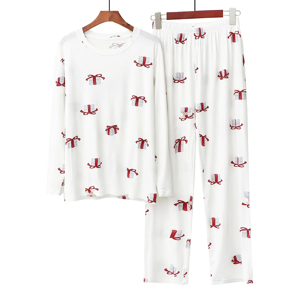 בסגנון יפני מתוק מודאלית פיג ' מה עבור נשים אביב סתיו ארוך שרוול המכנסיים שני חתיכת קבוצה Pijamas חליפה מזדמנת הדפסה הביתה ללבוש. - 3