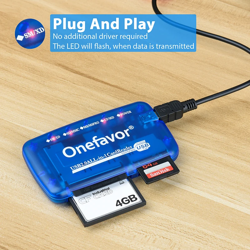 Onefavor 5-in-1 SM קורא כרטיסי 100% מקור המצלמה MS מקל זיכרון SD כרטיס זיכרון XD מקל ארוך כרטיס CF הרב-תכליתית כרטיס הקורא - 3