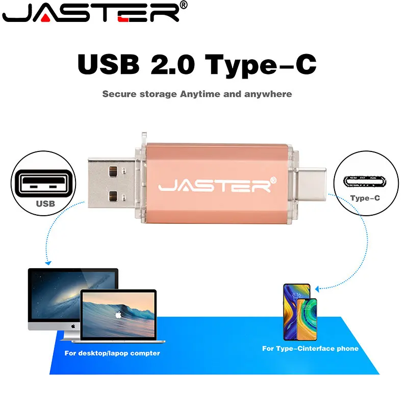 ג ' סטר USB 2.0 מהירות גבוהה כונני פלאש 64GB מסוג-C עט כונן עבור אנדרואיד טלפון חכם 2NI1 מקל זיכרון למים הכחולים דיסק U - 3