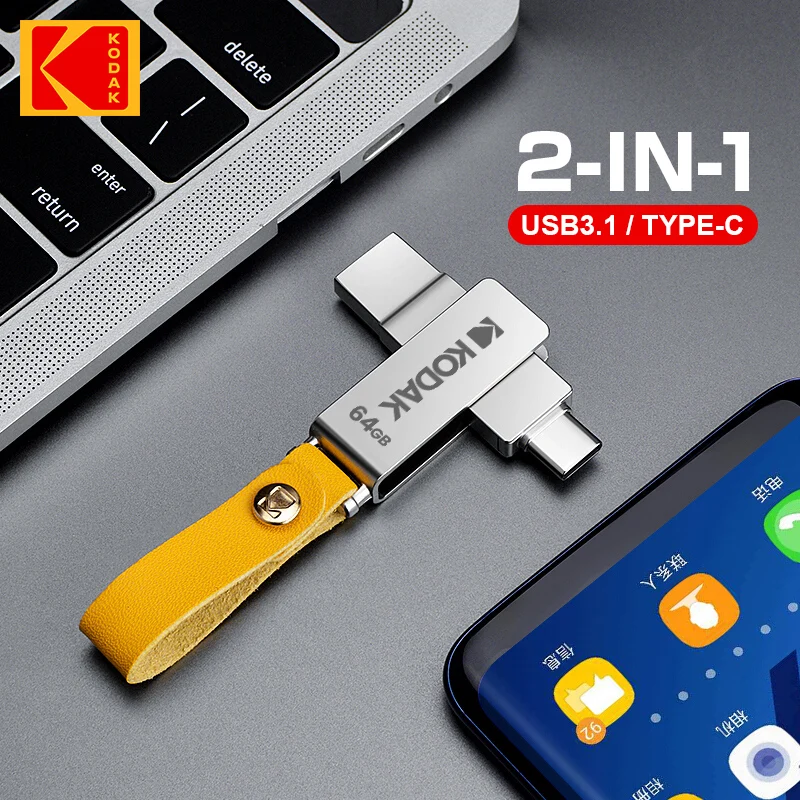 קודאק OTG USB פלאש כונן 128GB סוג C Pendrive K243C מתכת USB3.1 64GB 132GB 2 ב-1 U-דיסק Landyard על מקשי הטלפון החכם הנייד - 3