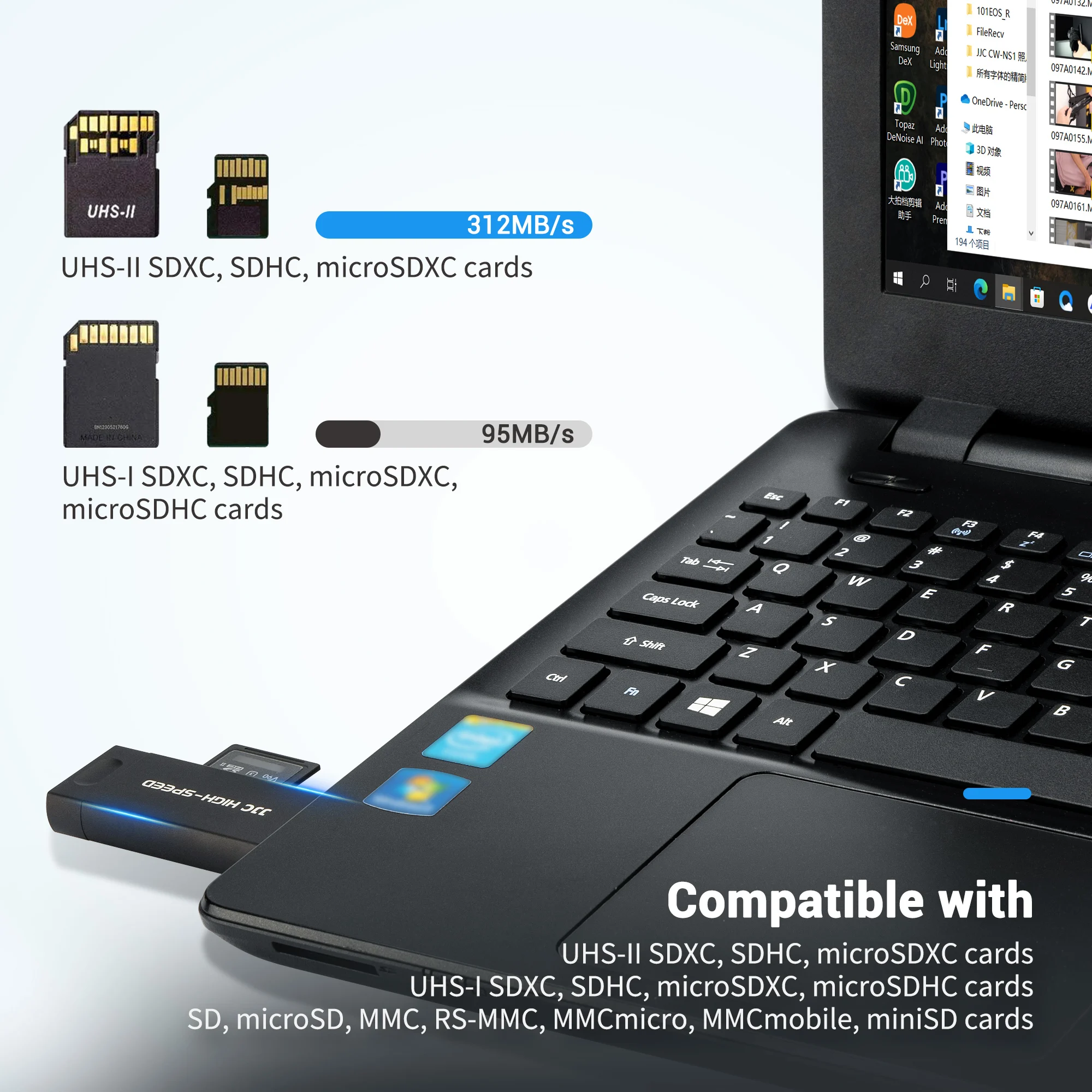 JJC UHS-II SD MSD קורא כרטיסי USB 3.1/מיקרו USB 2.0/סוג C USB 3.1-ל. SD Micro SD TF כרטיס זיכרון מתאם למחשב נייד טלפון OTG - 3
