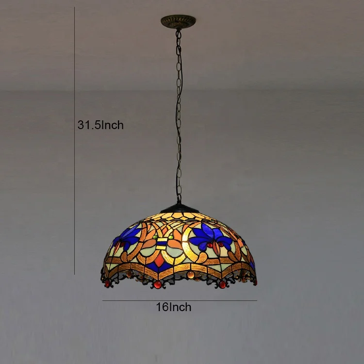 LongHuiJing טיפאני סגנון הבארוק תלויה מנורת ויטראז ' 16Inch בעבודת יד אהיל תליון - 3