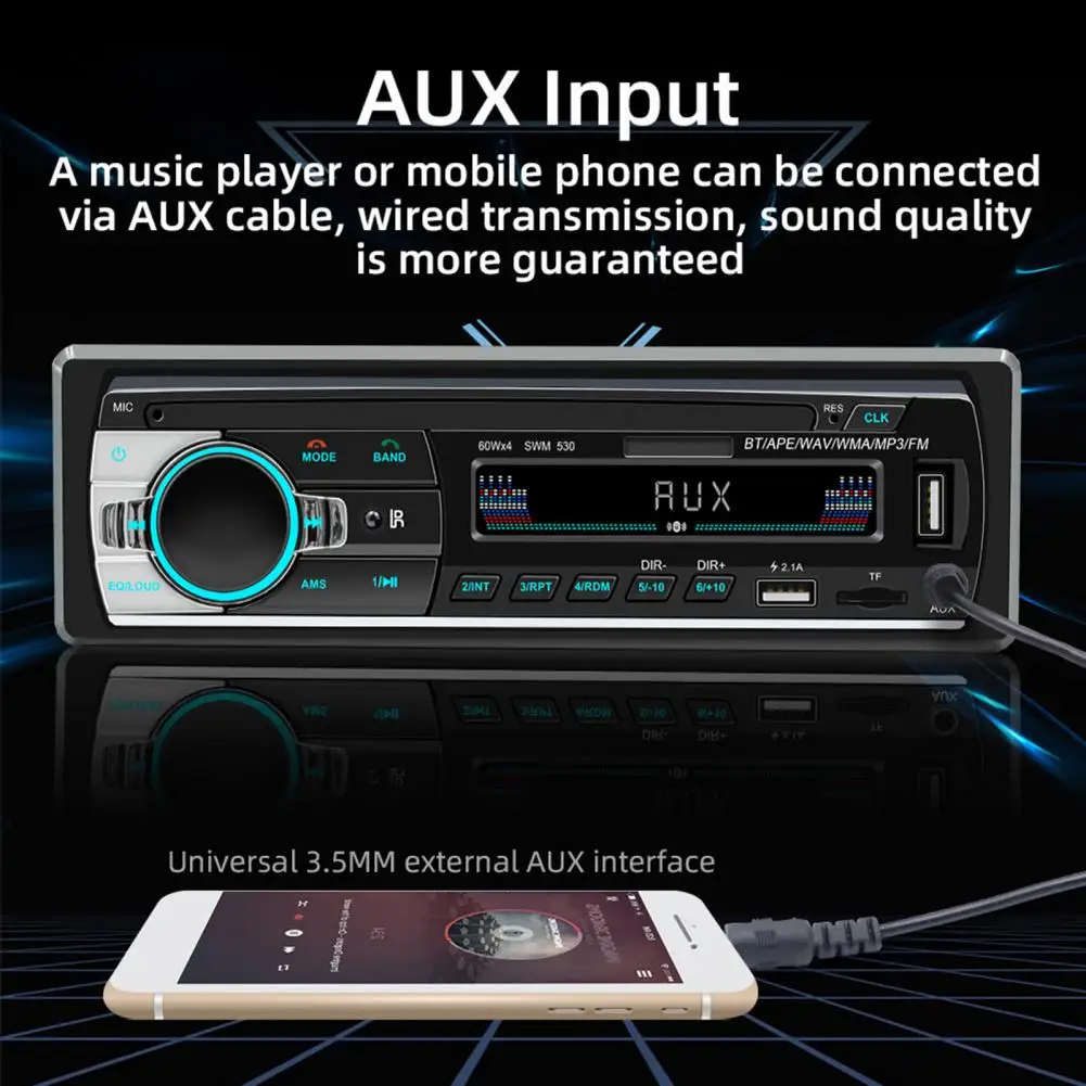 המכונית SD נגן נוח HiFi נשמע 7 צבע אורות-Bluetooth תואם MP3 סטריאו לרכב מקלט עבור המכונית. - 3