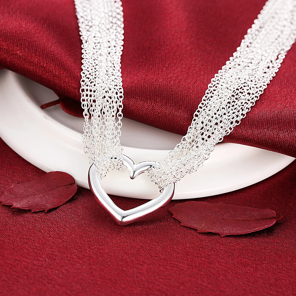 JewelryTop 925 כסף סטרלינג תכשיטים מגדיר שרשרת שרשרת לב צמיד טבעות להגדיר עבור נשים החתונה המקורית מעצב מתנות - 3