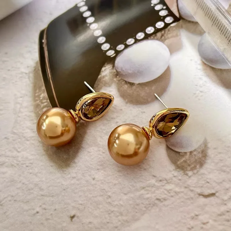 קוריאה חמודה פרל עגילים לנשים יוקרה צבע זהב טיפת מים הצורה להשתלשל עגילי החתונה הצהרה תכשיטי אופנה - 3