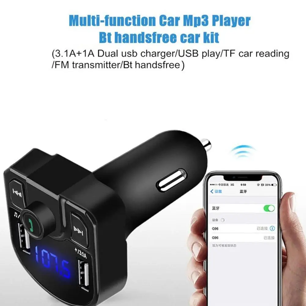 4.1 Bluetooth דיבורית לרכב LED משדר FM Dual USB מטען לרכב 3.1 A 1A 2 יציאות USB MP3 נגן מוזיקה Iphone14 - 3