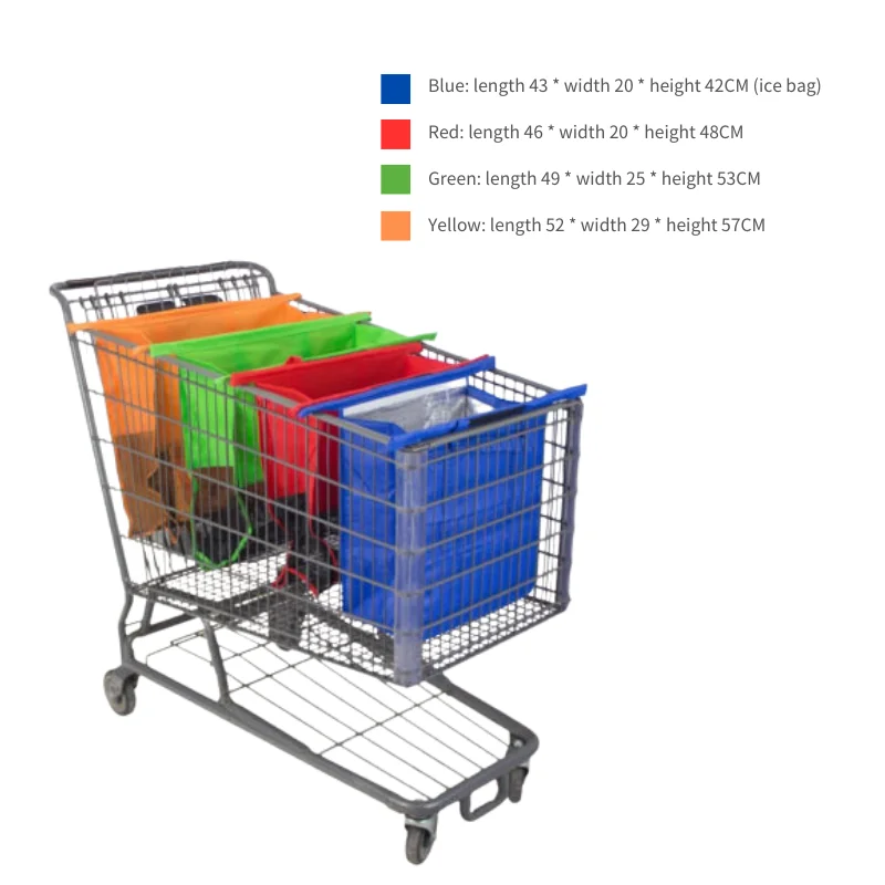 עגלה שקיות-4 חבילת לשימוש חוזר קניות עגלת קניות שקיות מצרכים עם צידנית תיק שקי הביצים-קל לשימוש - 3