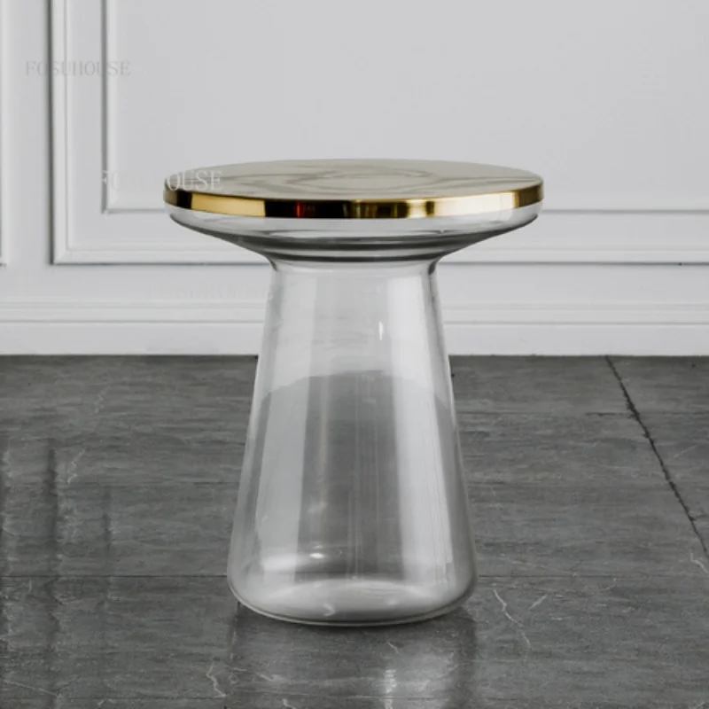 נורדי זכוכית עגולים שולחנות קפה יצירתי הסלון אור יוקרה מתכת לצד שולחן קפה שקוף Stolik Kawowy רהיטים - 3