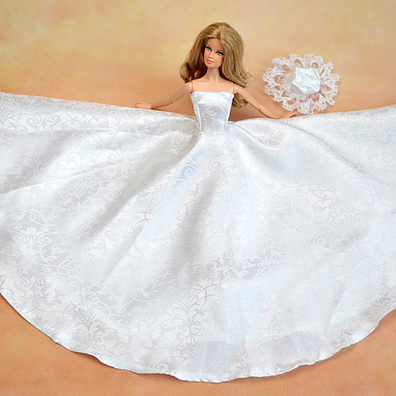לבן מחוץ כתף שמלת החתונה בובת בגדים עבור ברבי הבובה חליפות ערב, שמלות צד על 1/6 BJD בובות צעצועים לילדים - 3