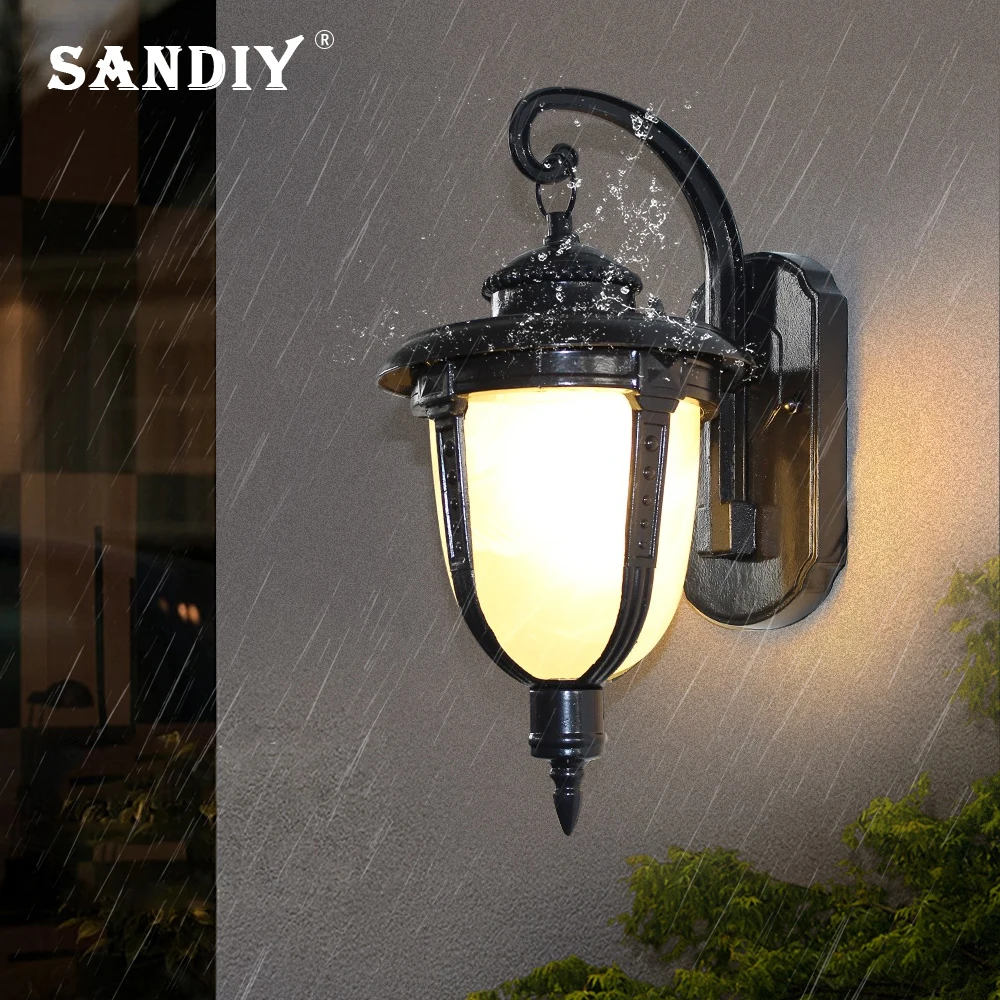 Sandiy E27 מנורות קיר עמיד למים רטרו המרפסת אור וינטג ' אורות Led על שער הגדר קיר החצר אלומיניום מנורות קיר שחור/ברונזה - 3