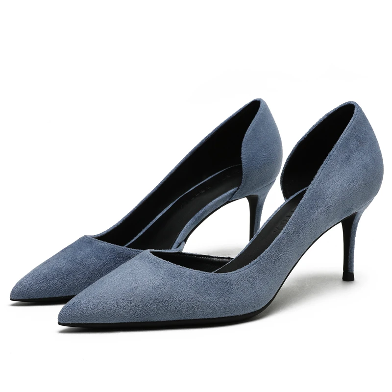 נשים זמש כחולות עור משאבות אופנה סקסית עיצוב קלאסי 6cm נעלי עקבים גבוהים אביב שטחי משרדים נעלי עבודה נקבה E0068 - 3
