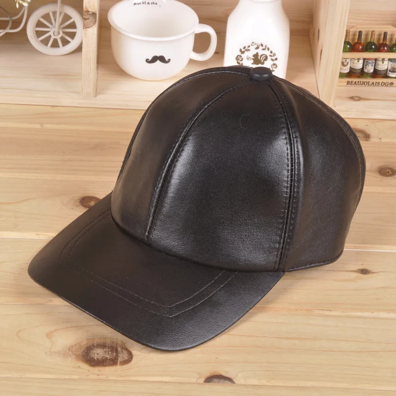 מתכוונן מגמה של גברים סתיו חורף פנאי עור כבש, כובעי בייסבול אמיתי עור הכובע פשוט צבע אחיד Snapback כובע - 3