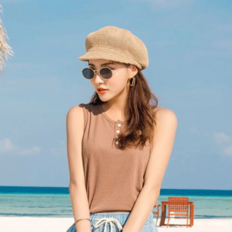 2023 מתומן כובע קש נשים קיץ דק כתב כובע צייר מתכוונן חבל סרוגים כומתה רשת לנשימה Boinas פארא Mujer - 3