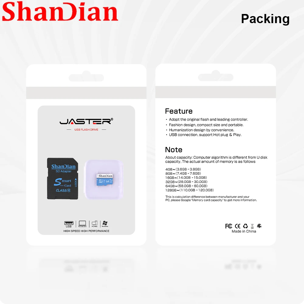ShanDian חם מכירה חכם כרטיס זיכרון SD 64GB 32GB 16GB 8GB Class10 כרטיס TF Smartsd עט כונן זיכרון פלאש בדיסק במהירות גבוהה - 3
