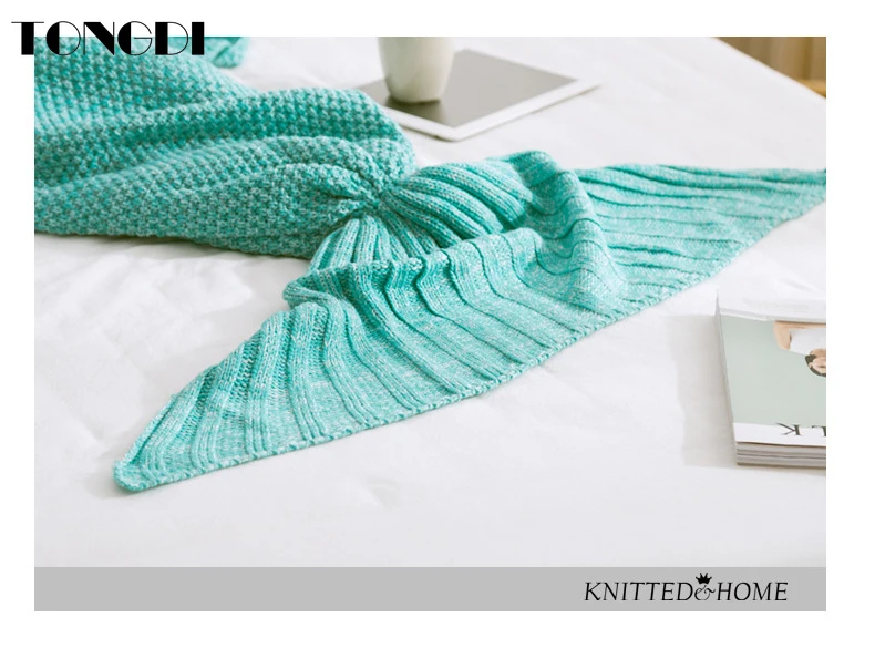 TONGDI רך חם פופולרי אופנתי ים זנב דג סריגה שמיכה מתנה עבור ילדה נסיכה כל העונה בעבודת יד שק שינה - 3
